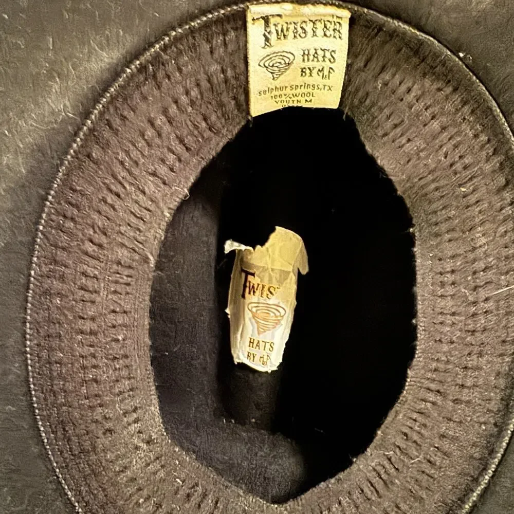 Twister Hats Black‎ Wool Cowboy Youth sz M Cowgirl Western Hat Rodeo Pink ribbon